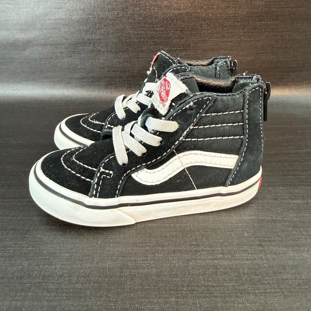 Vans‎ Sk8-Hi Zip Toddler Shoes Black White Suede Canvas High Top Sneakers 7.0 US